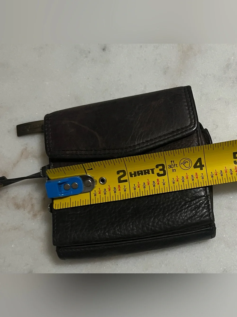 Fossil Genuine Leather Dark Brown Fold Wallet Zipper Coin Purse ID Wallet